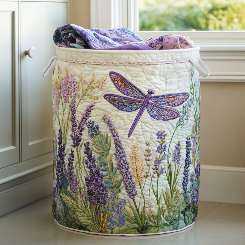 Quilted laundry basket with dragonflies by Louise London