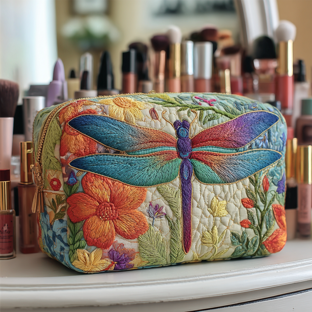 Golden Dragonfly quilted makeup bag – Louise London