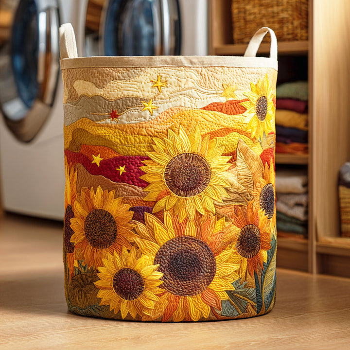 Quilted laundry basket with sunflower – product image 5