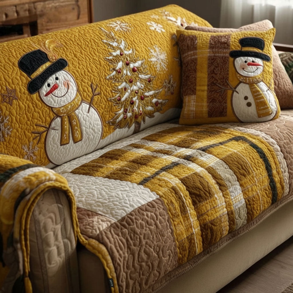Quilted sofa cover with Christmas pattern