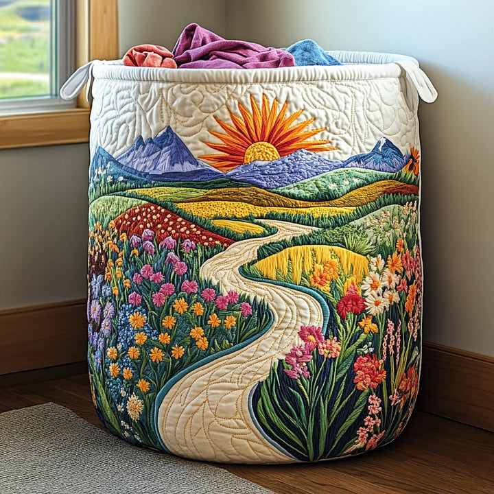 Quilted laundry basket with golden horizon by Louise London