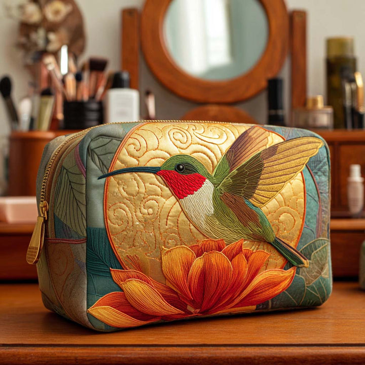 Golden Humming quilted makeup bag – Louise London
