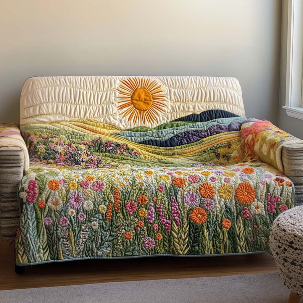 Quilted sofa cover with solar pattern