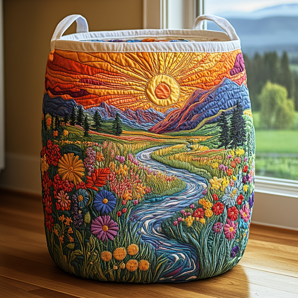 Quilted laundry basket with floral pattern by Louise London