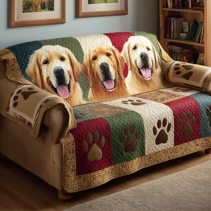 Quilted sofa cover with golden print – Louise London