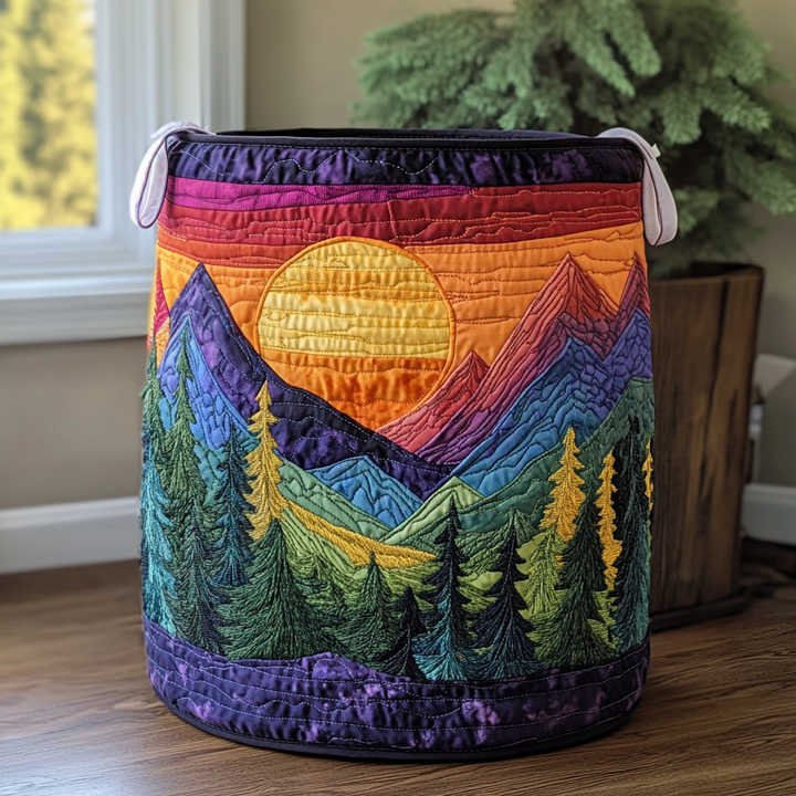 Quilted laundry basket with mountain scenery NCU0PVL363