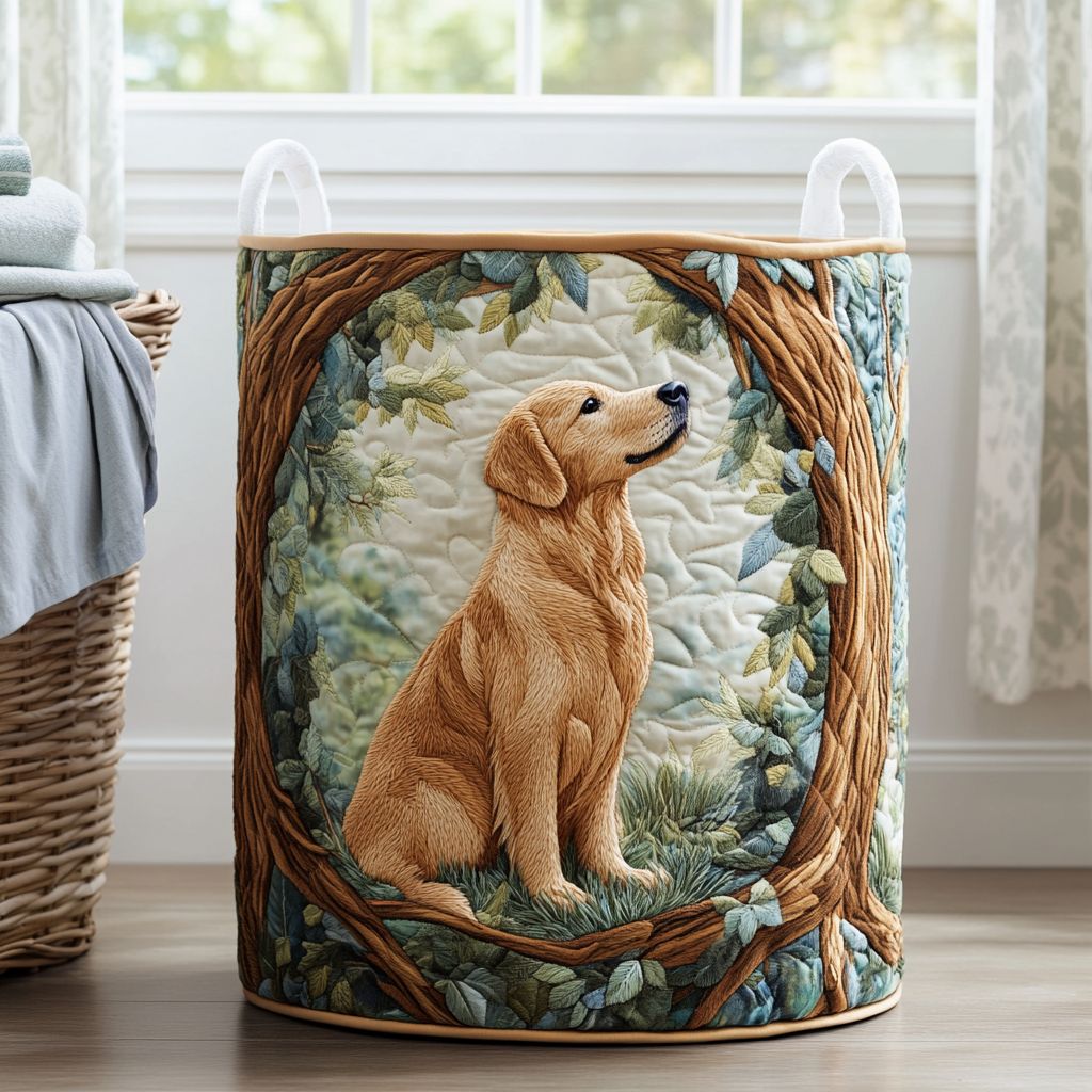 Quilted laundry basket with dog pattern – product image 6