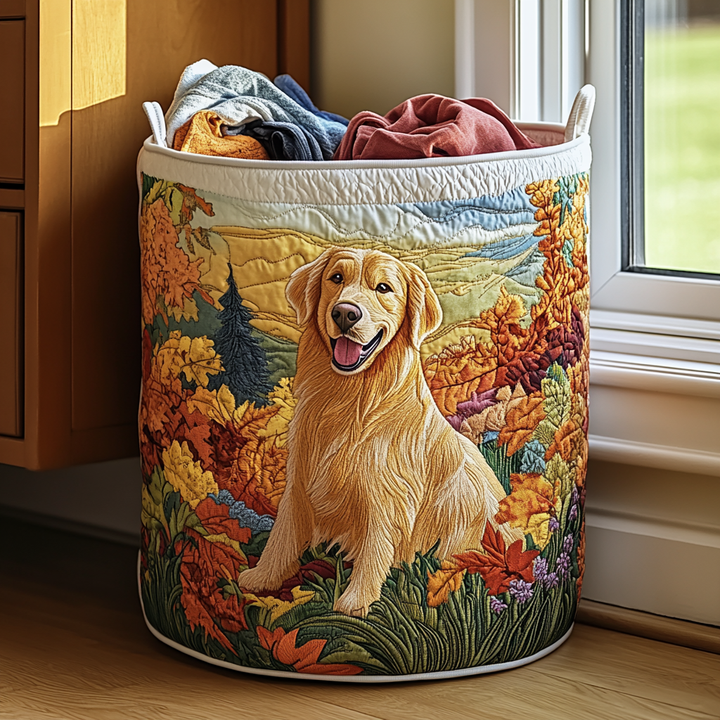 Quilted Laundry Basket with Golden Retriever by Louise London