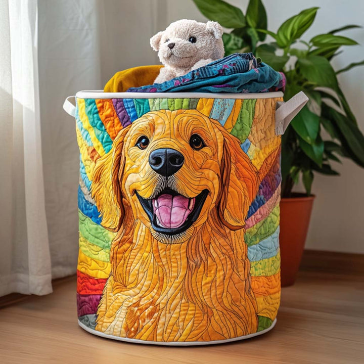 Quilted laundry basket with Golden Retriever – product image 4