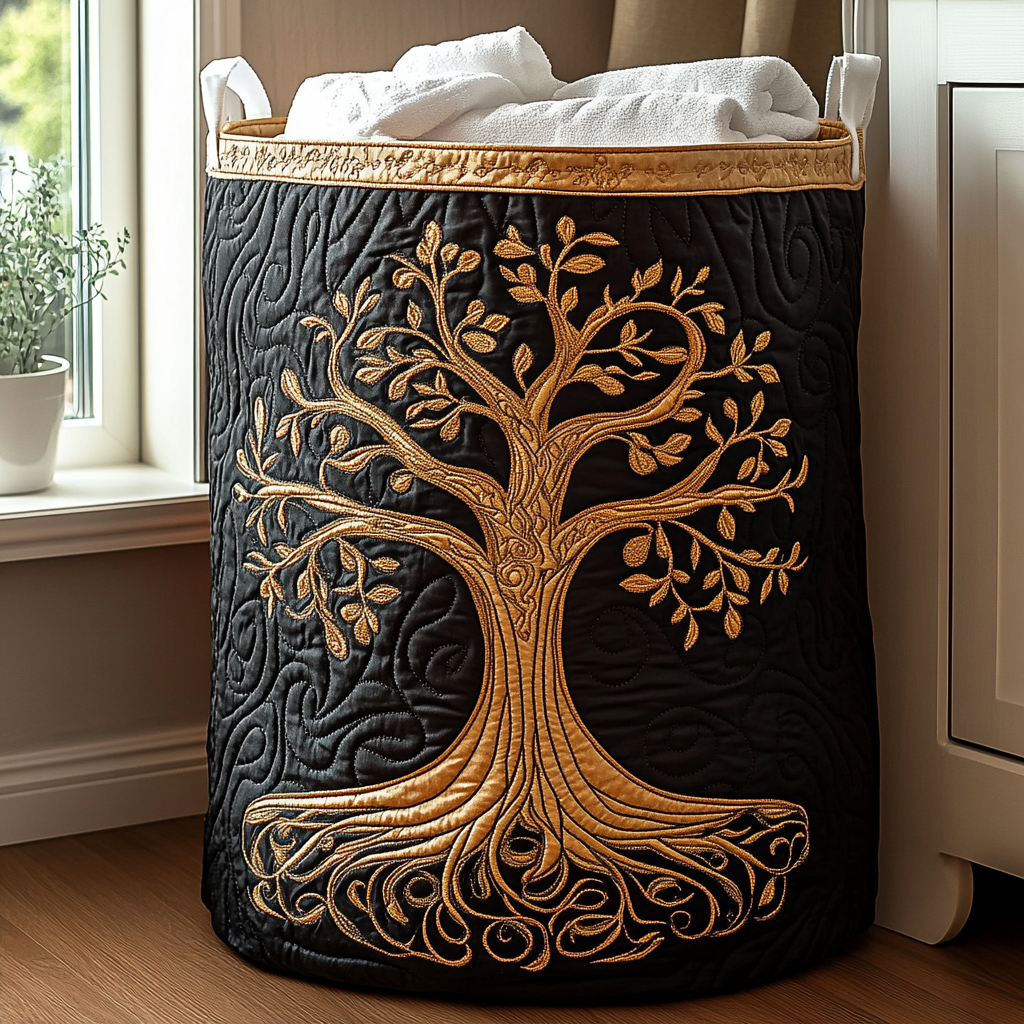 Quilted laundry basket with natural landscape – product image 5