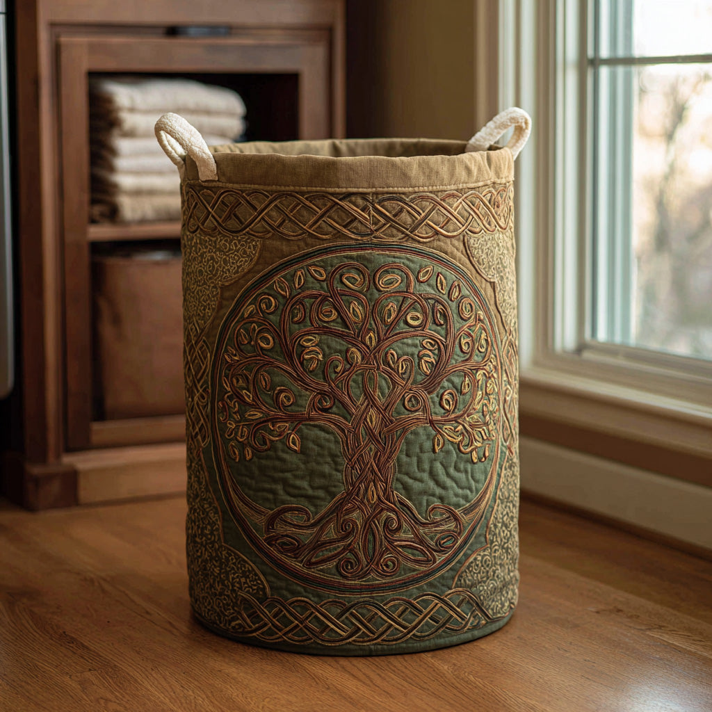 Quilted laundry basket with natural landscape – product image 4