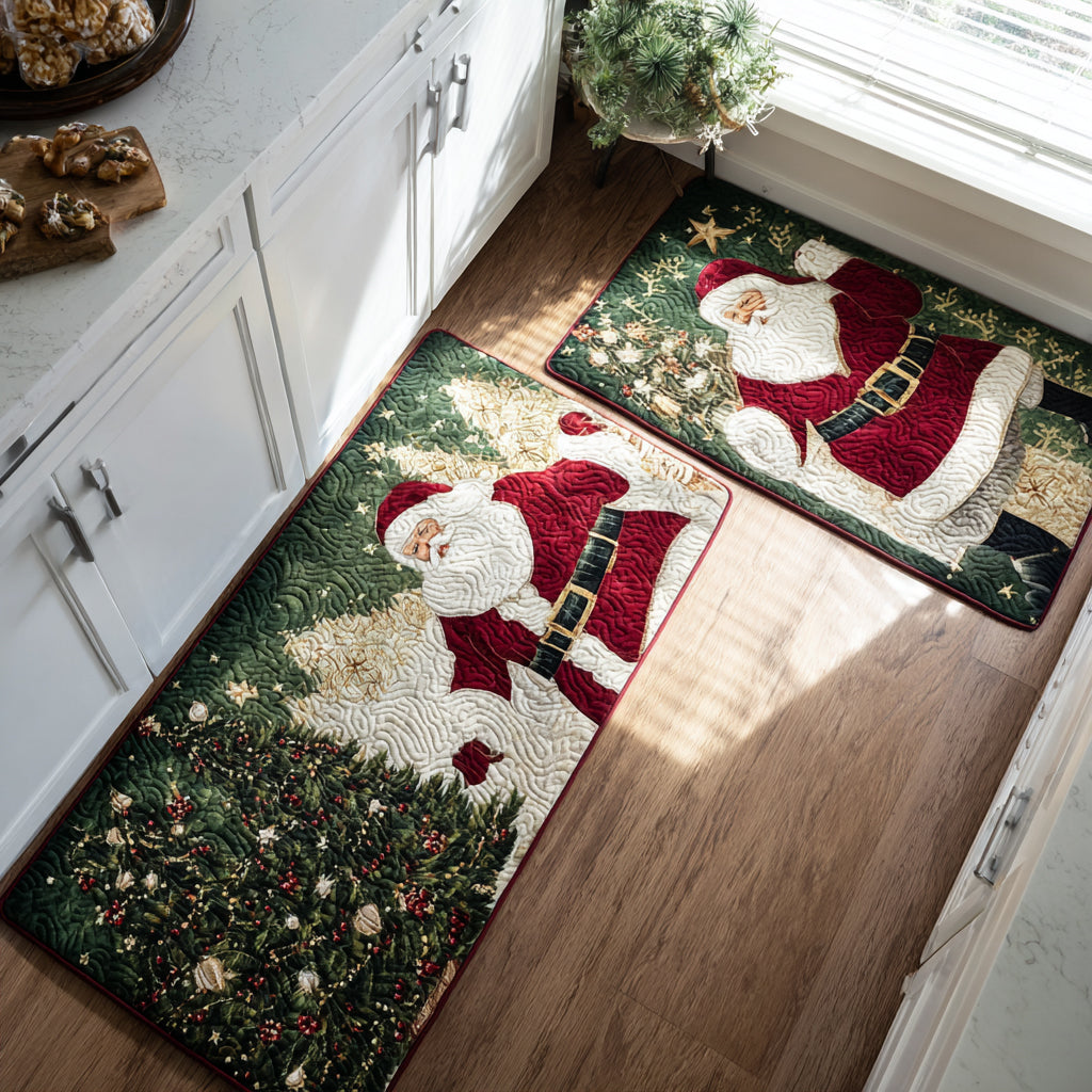 Non-slip Christmas kitchen rug with golden Santa by Louise London