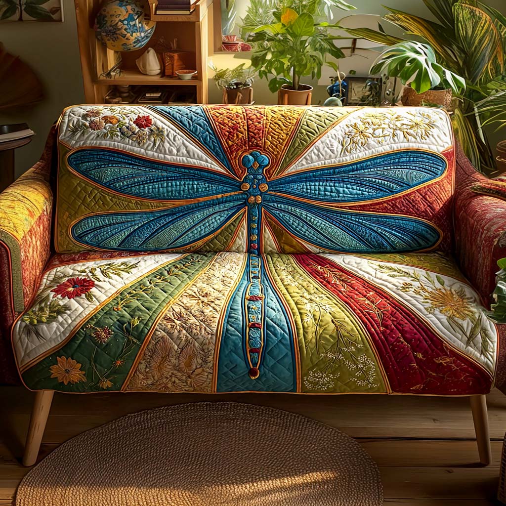 Quilted sofa cover with dragonflies NCU0VT326