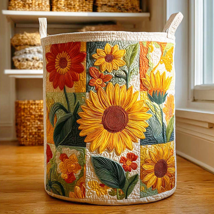 Quilted laundry basket with sunflower – product image 6