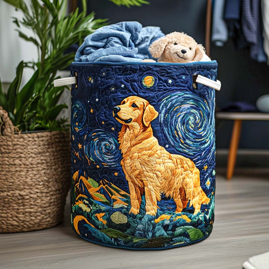 Quilted laundry basket with Golden Retriever – product image 5