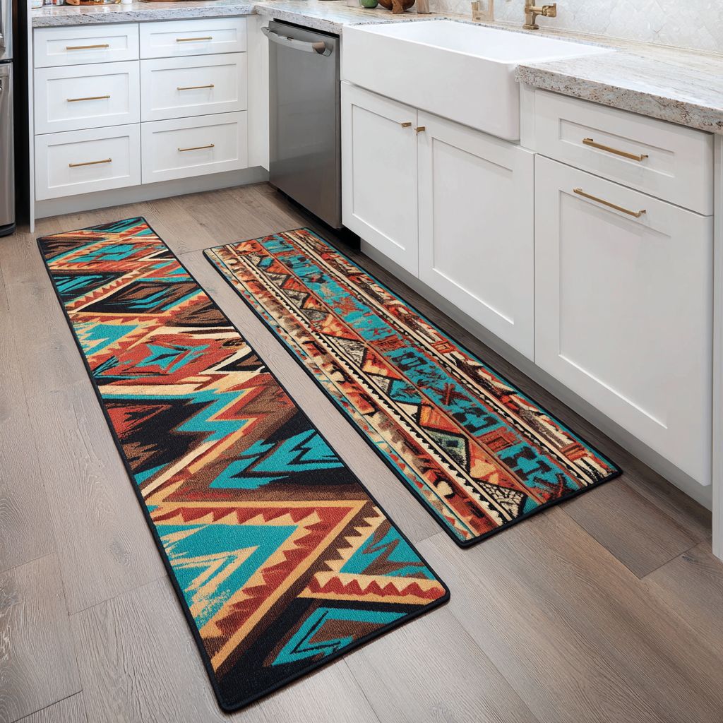 Non-slip kitchen rug with golden path by Louise London