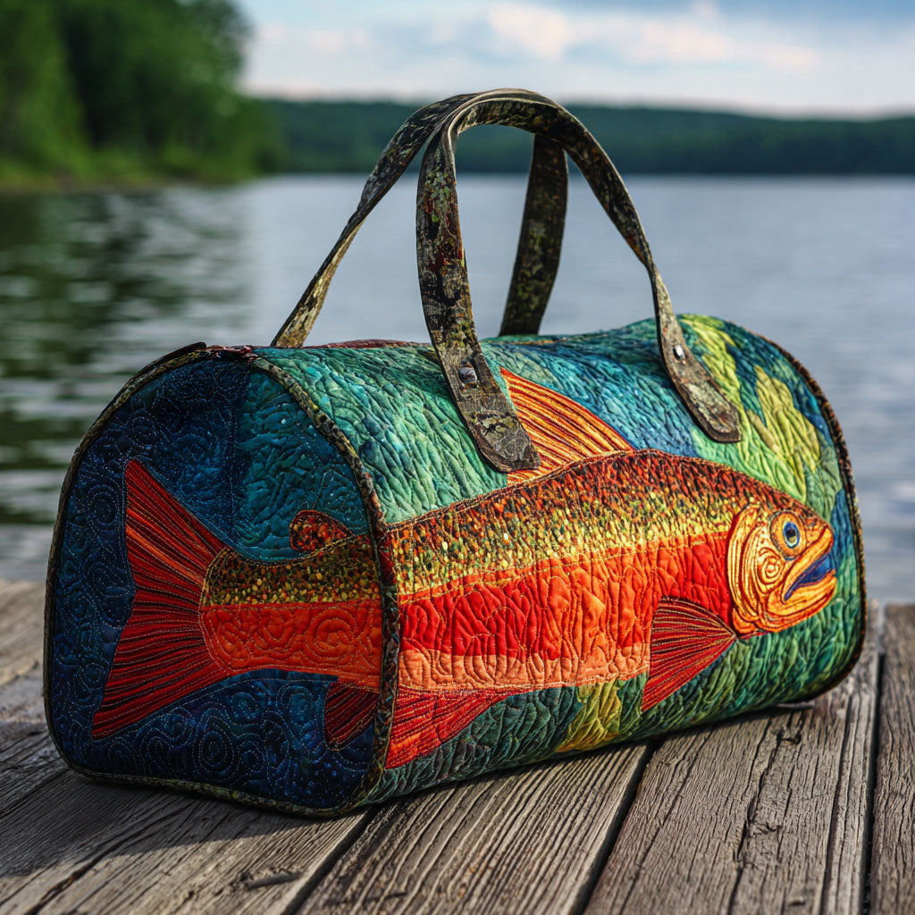 Quilted Travel Bag with Golden Trout by Louise London
