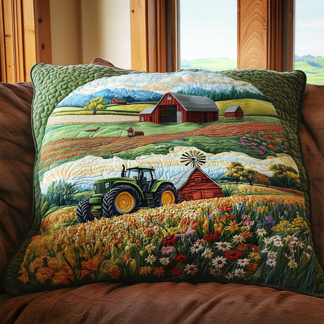 Quilted cushion cover with green countryside landscape NCU0PT7009