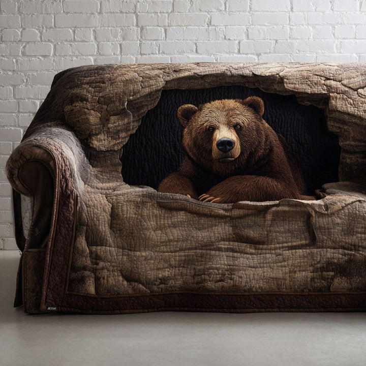 Quilted sofa cover with grizzly bear – Louise London