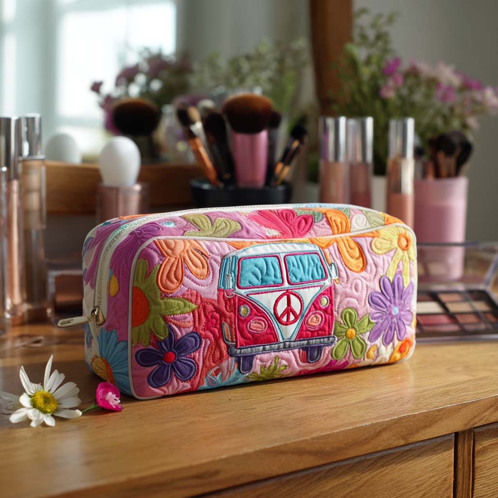 Groovy Bloom Ride quilted makeup bag – Louise London
