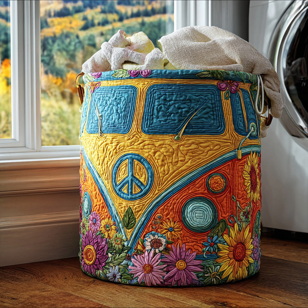 Colourful Quilted Laundry Basket in Hippie Style – product image 4