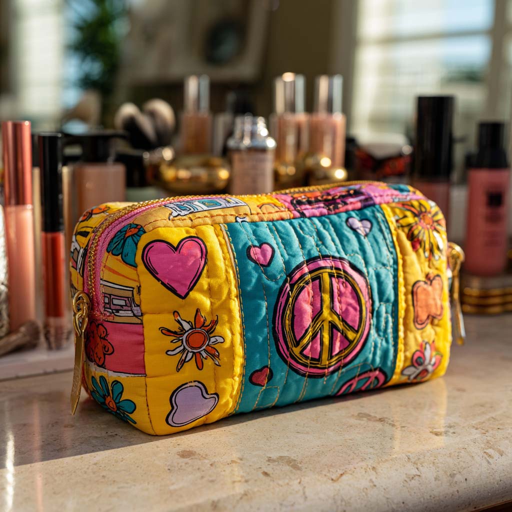 Groovy Patch Love quilted makeup bag – Louise London