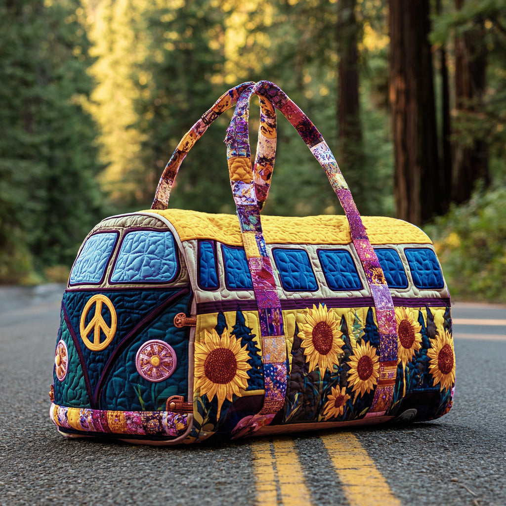 Quilted Travel Bag with Colourful Hippie Van by Louise London