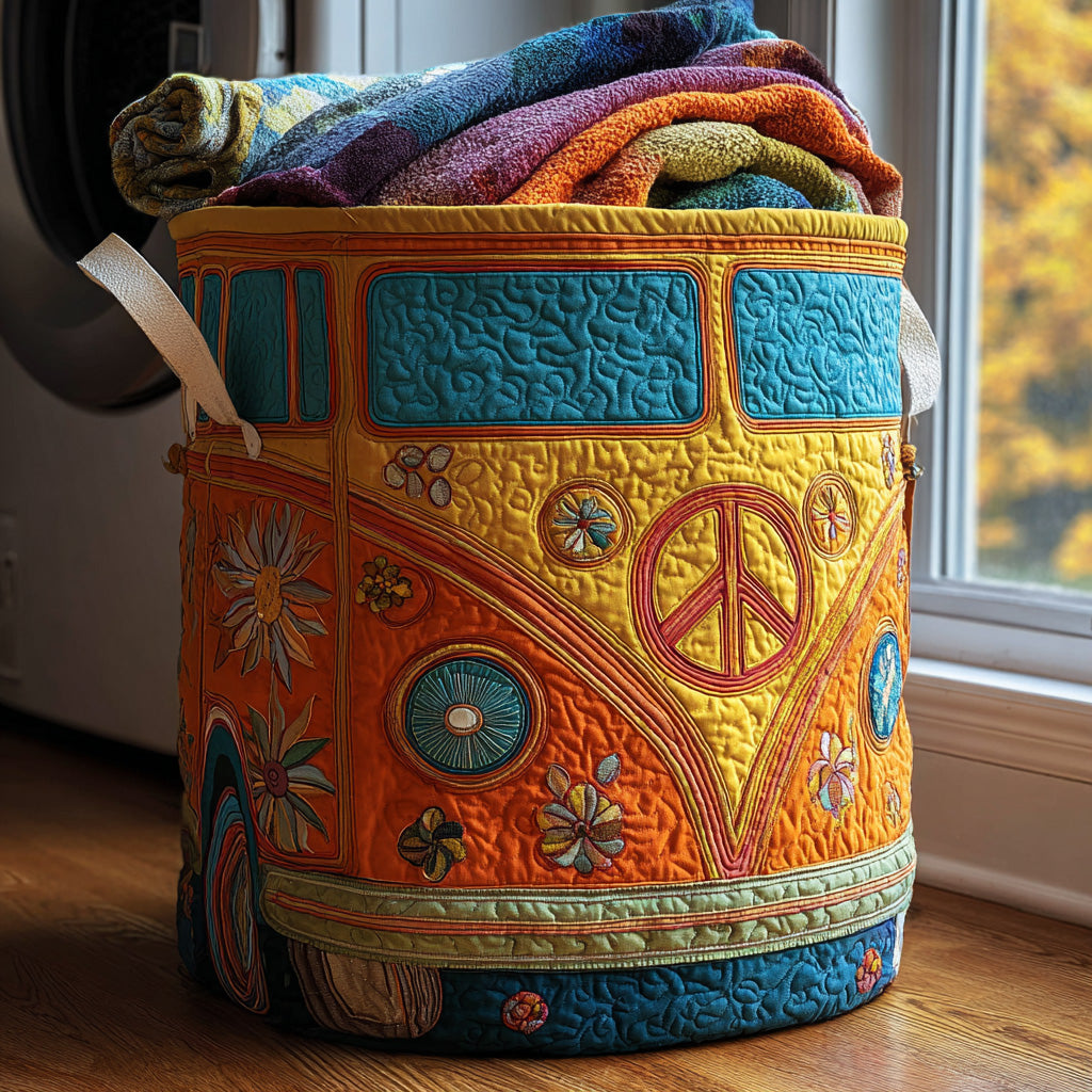 Colourful Quilted Laundry Basket in Hippie Style – product image 7