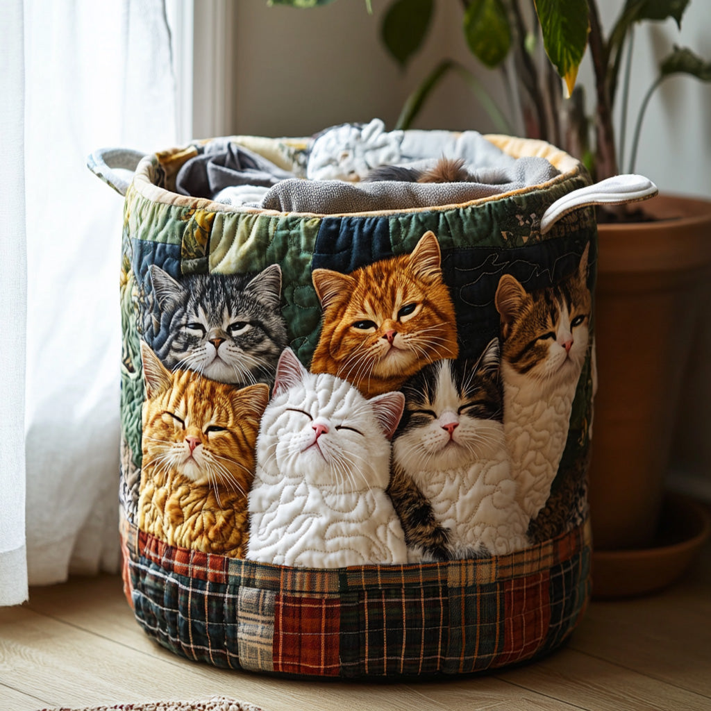 Quilted laundry basket with cats by Louise London