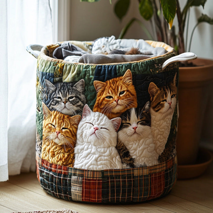 Quilted laundry basket with cats by Louise London