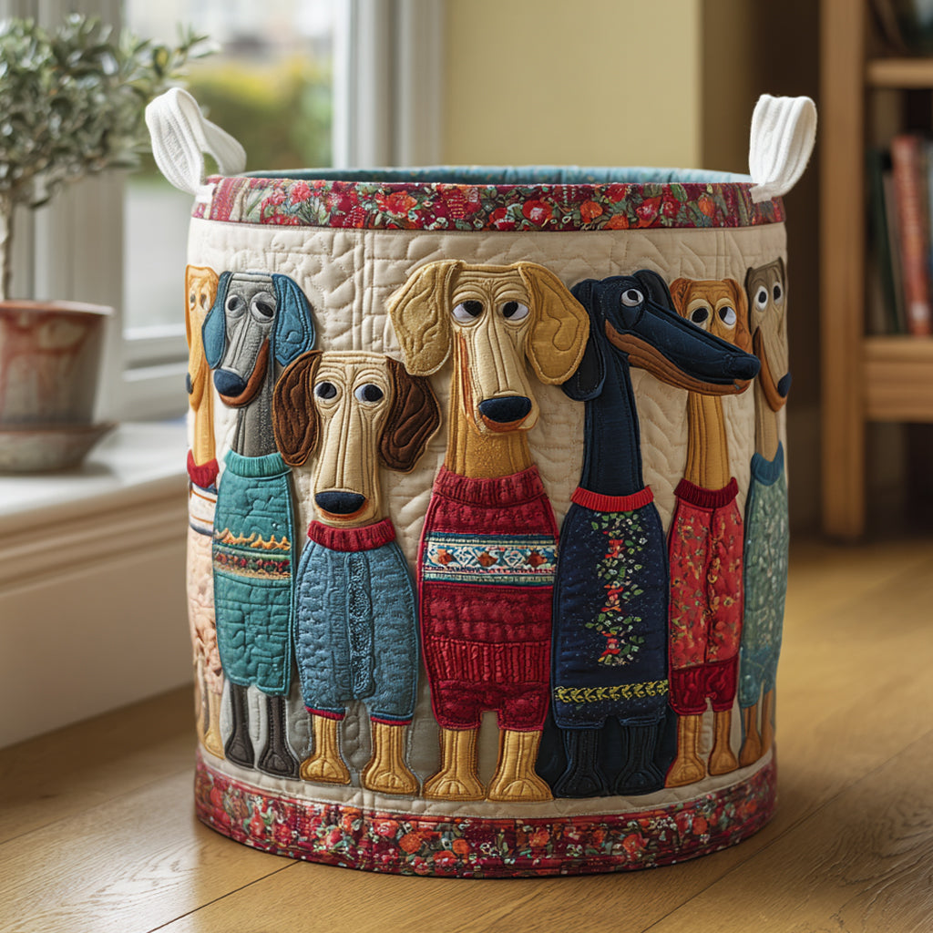 Quilted Laundry Basket with Dachshund by Louise London