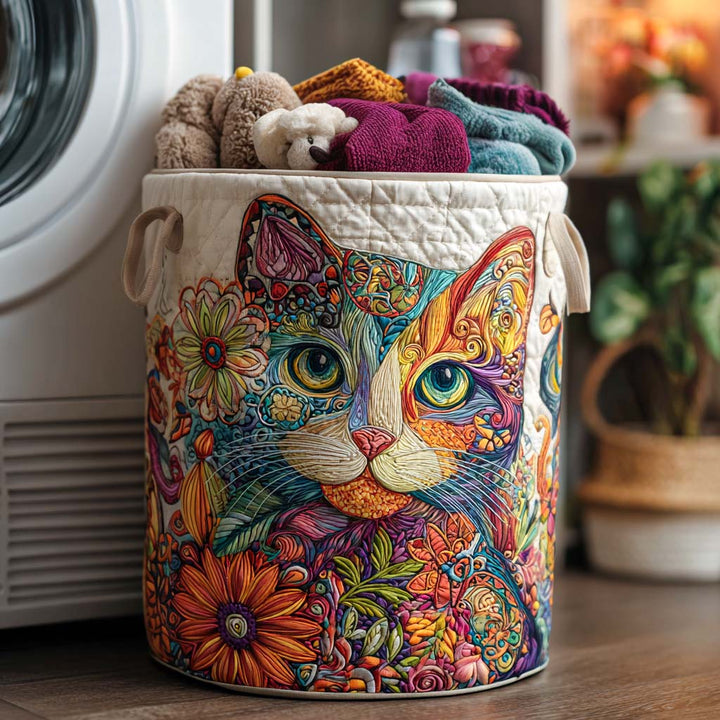 Quilted laundry basket with cats by Louise London