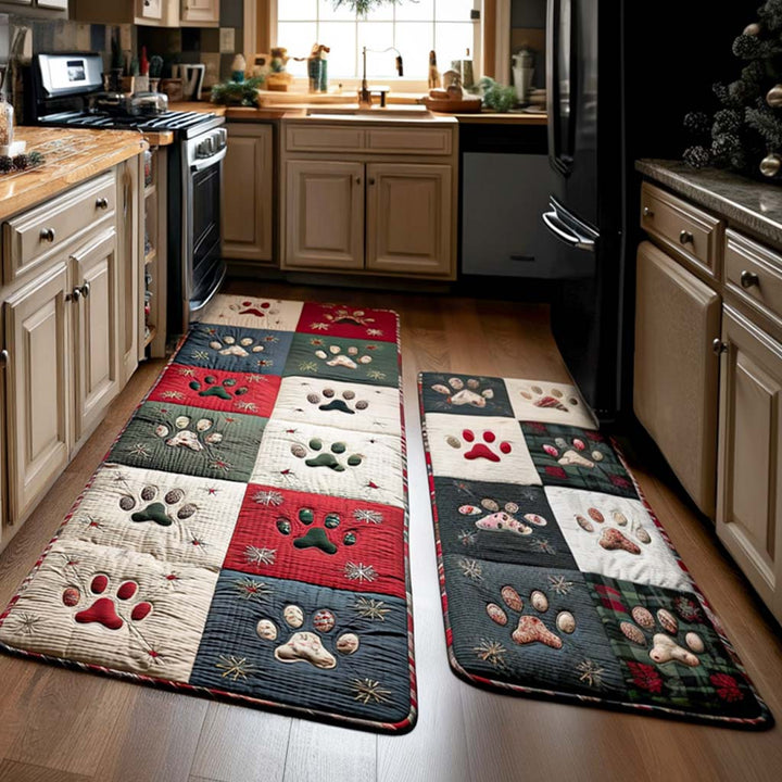 Non-slip kitchen rug with paw prints by Louise London