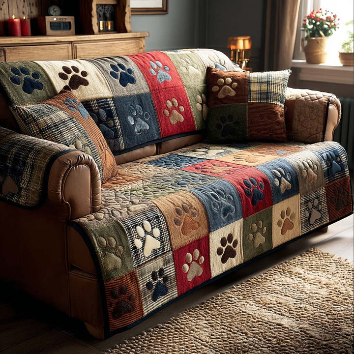 Quilted Sofa Cover with Paw Prints