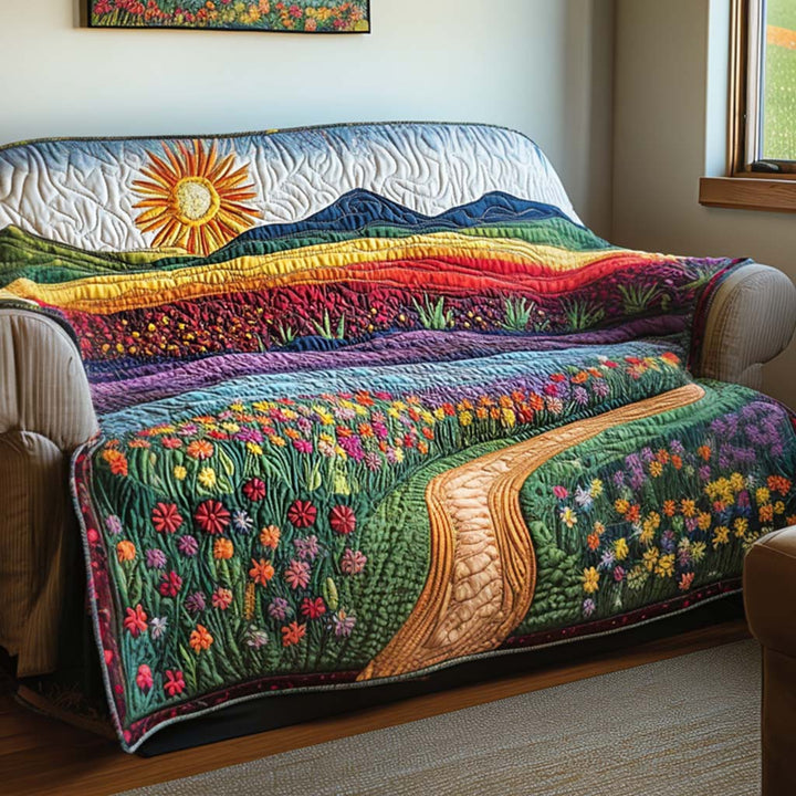 Quilted sofa cover with solar pattern