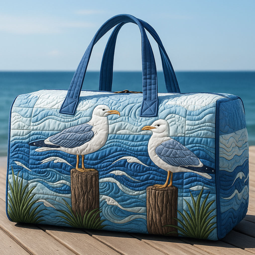 Quilted Travel Bag with Seagulls at the Harbour by Louise London