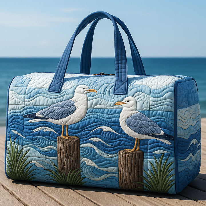 Quilted Travel Bag with Seagulls at the Harbour by Louise London