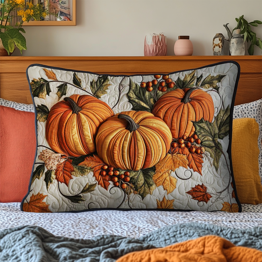 Quilted cushion cover with harvest blessing by Louise London