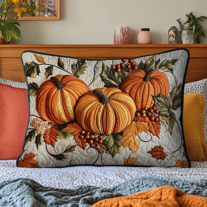 Quilted cushion cover with harvest blessing by Louise London