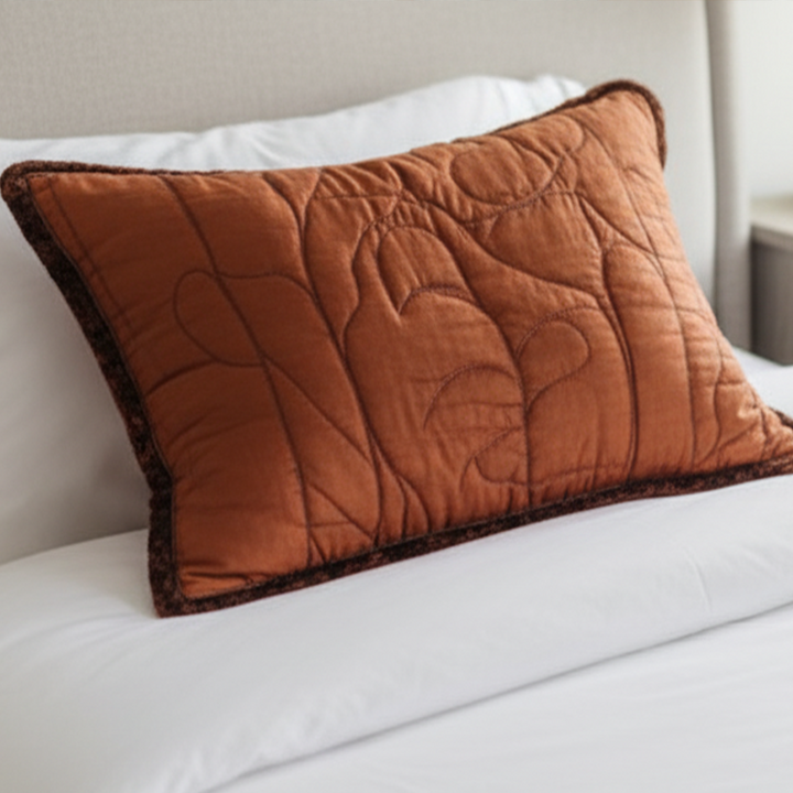 Quilted cushion cover with blessed autumn harvest by Louise London