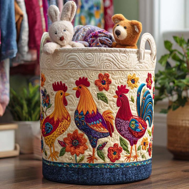Quilted laundry basket with country chickens by Louise London