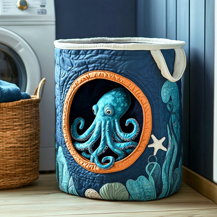 Quilted laundry basket with octopus by Louise London