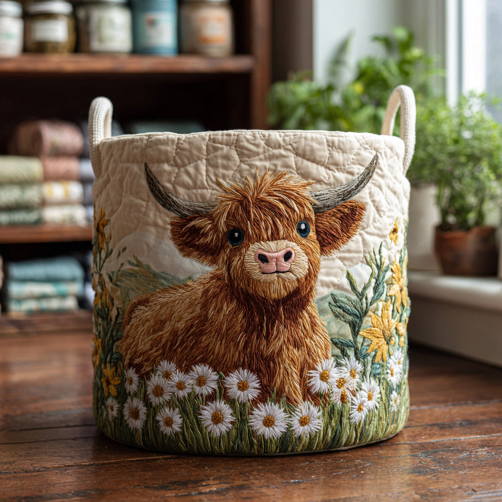Quilted laundry basket with Highland cow by Louise London