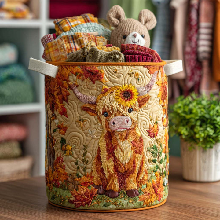 Quilted laundry basket with Highland cow and flowers NCU0NNT1366