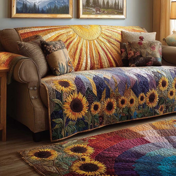 Quilted sofa cover with solar pattern