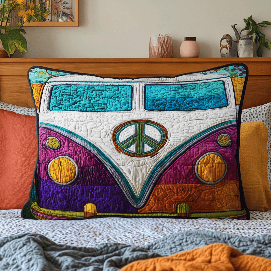 Quilted Cushion Cover with 70s Minibus by Louise London