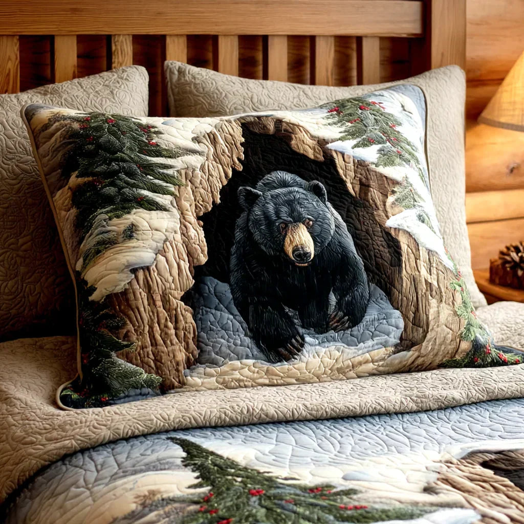 Quilted pillow cover with festive nest by Louise London