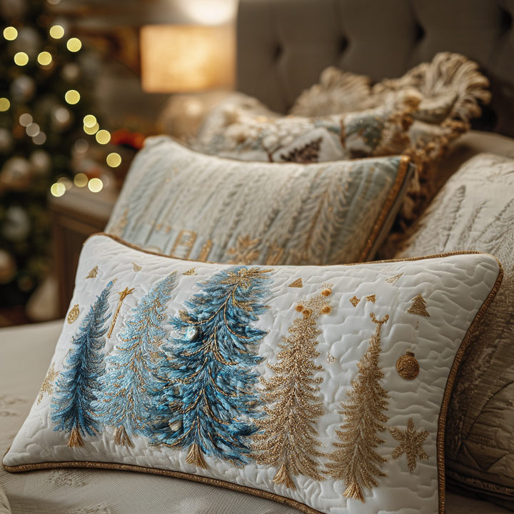 Quilted cushion cover with Christmas forest by Louise London