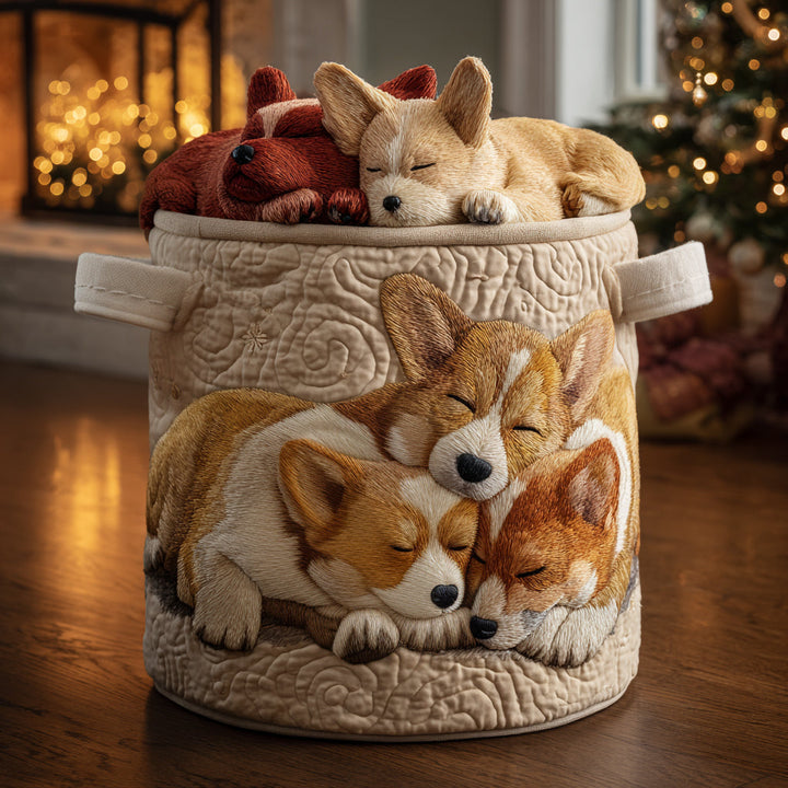 Quilted laundry basket with Christmas Corgi by Louise London