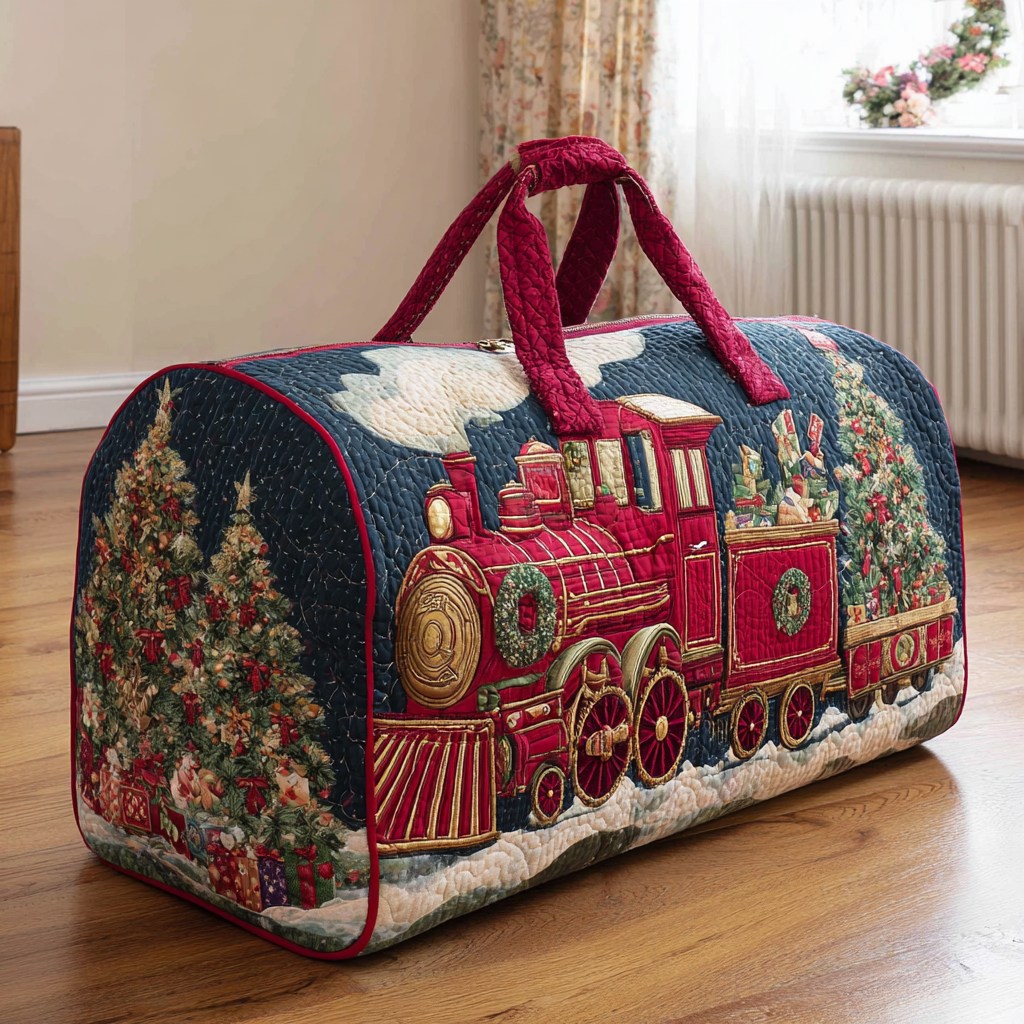Quilted Travel Bag with Festive Train by Louise London